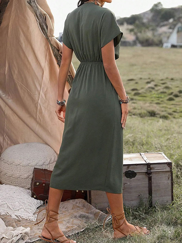 Beaumama robes mi-longue grossesse bohème vacances volants ceinture fendu le côté fluide femme enceinte