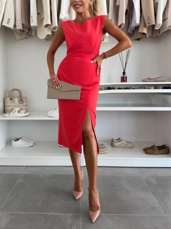 Beaumama robes mi-longue grossesse élégant chic moulante fendu le côté travail femme enceinte