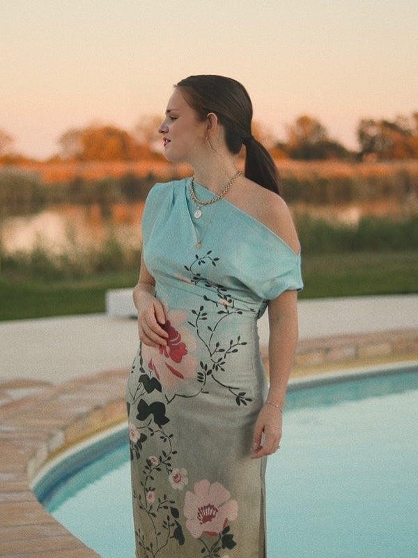 Beaumama robes mi-longue grossesse imprimé fleurie asymétrique élégant femme enceinte