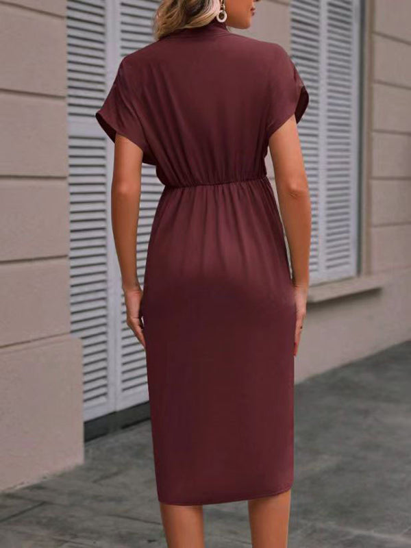 Beaumama robe mi-longue basique  grossesse plissé fendu le côté irrégulier trapèze femme enceinte