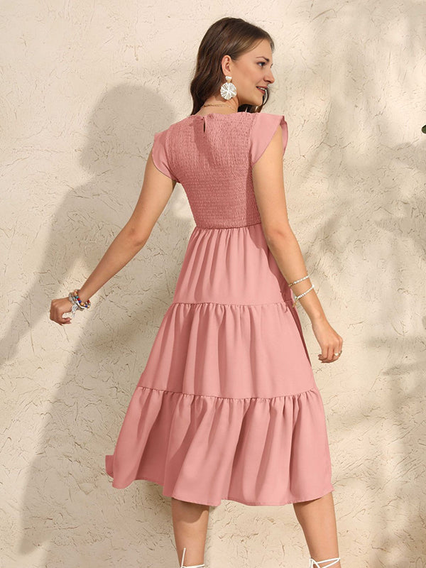 Robes mi-longue de grossesse manches volantes-Rose poudré