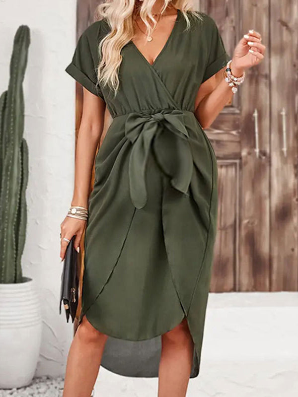 Robe mi-longue grossesse ceinture irrégulier moulante vert armée