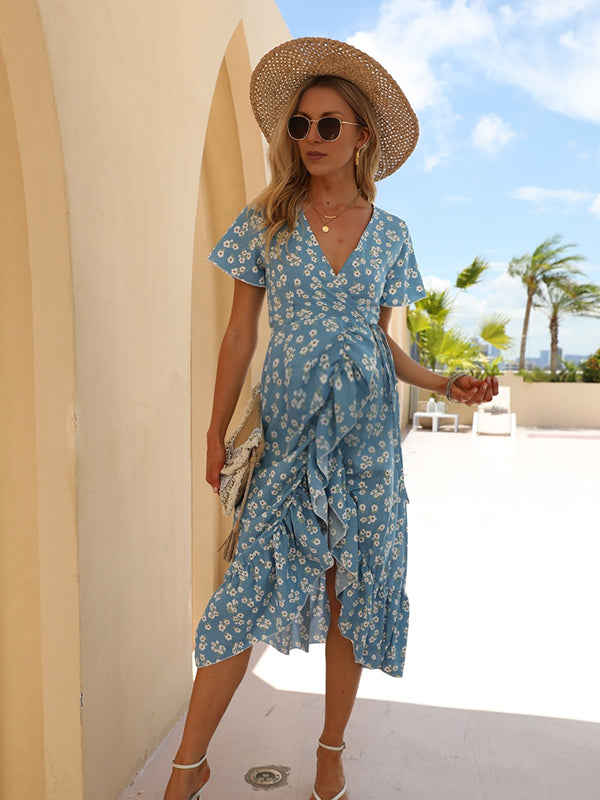 Robes mi-longue de grossesse liberty-Bleu
