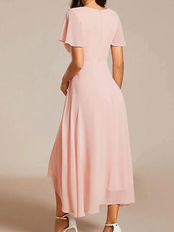 Robes mi-longue de grossesse volants-Rose poudré