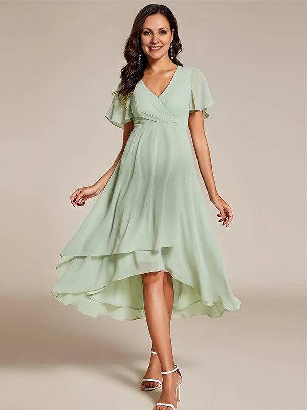 Robes mi-longue de grossesse volants-Vert