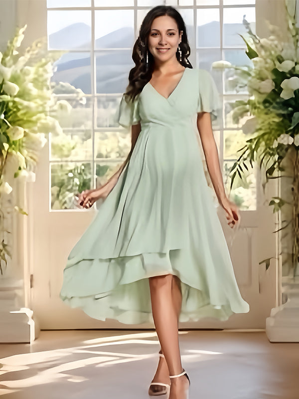 Robes mi-longue de grossesse volants-Vert