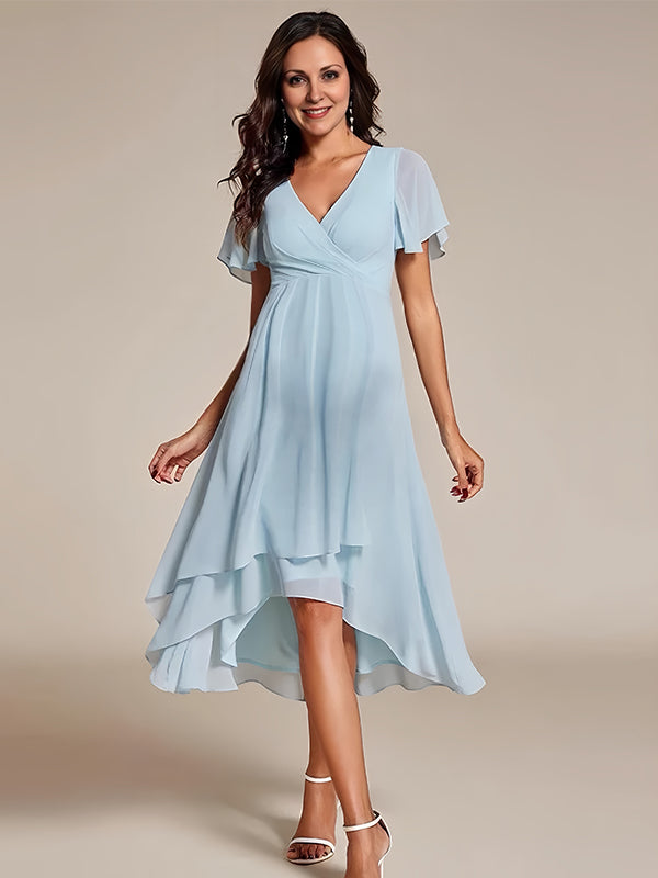 Robes mi-longue de grossesse volants-Bleu