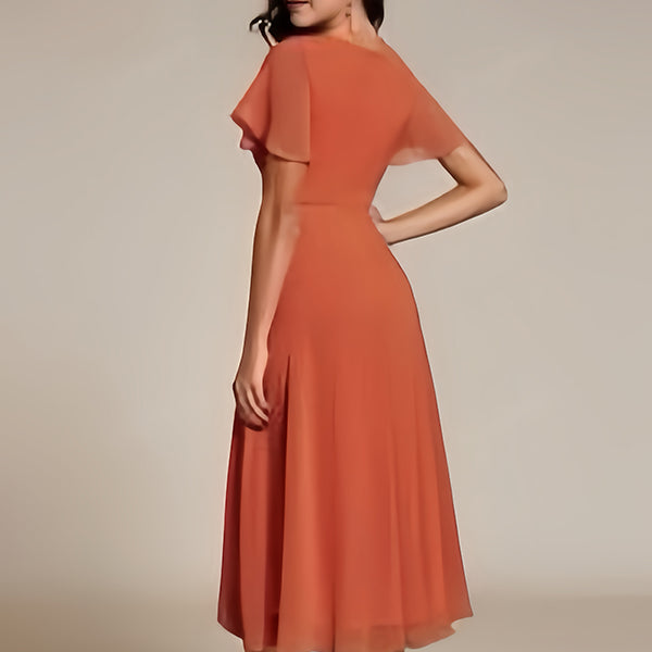 Robes mi-longue de grossesse volants-Orange
