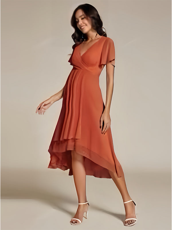 Robes mi-longue de grossesse volants-Orange