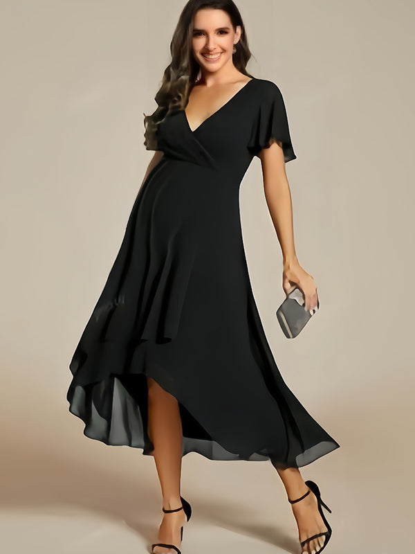 Robes mi-longue de grossesse volants-Noir