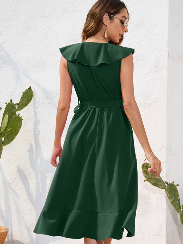 Robes mi-longue de grossesse ruchés froncées-Vert