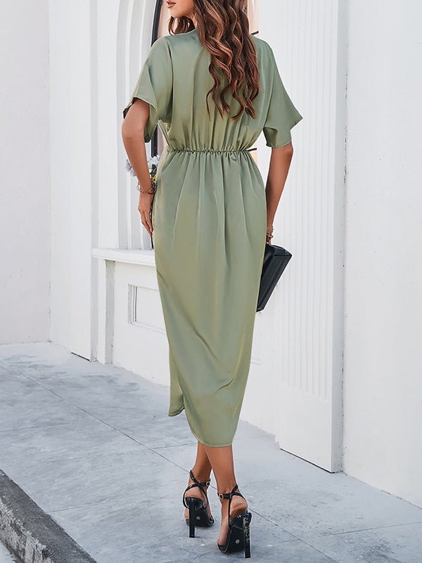 Robe mi-longue grossesse irrégulier fendu le côté boutonnage vert