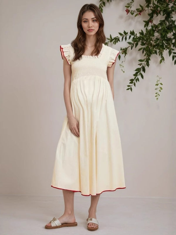 Robes mi-longue grossesse volants epissage jaune