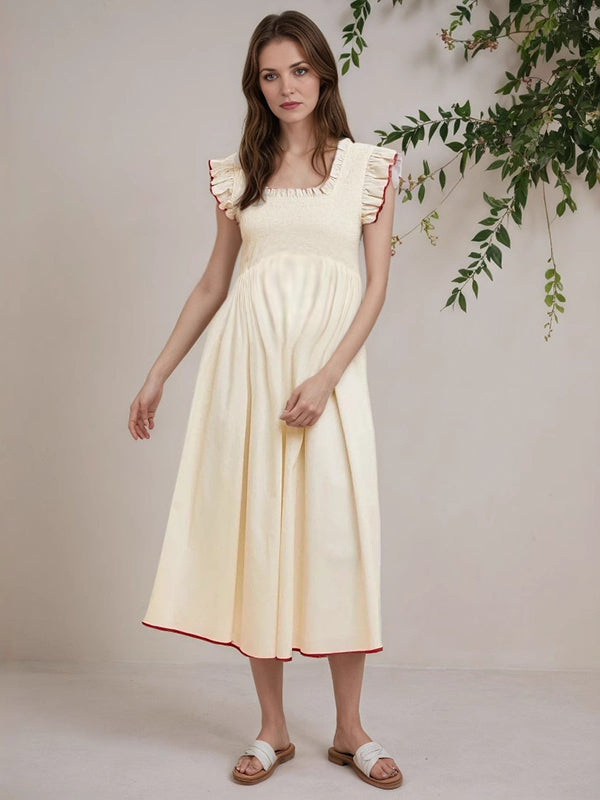 Robes mi-longue grossesse volants epissage jaune
