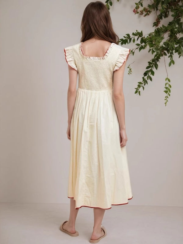 Robes mi-longue grossesse volants epissage jaune