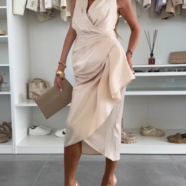 Robe mi-longue grossesse volants irrégulier moulante abricot