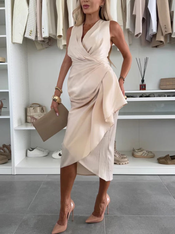 Robe mi-longue grossesse volants irrégulier moulante abricot