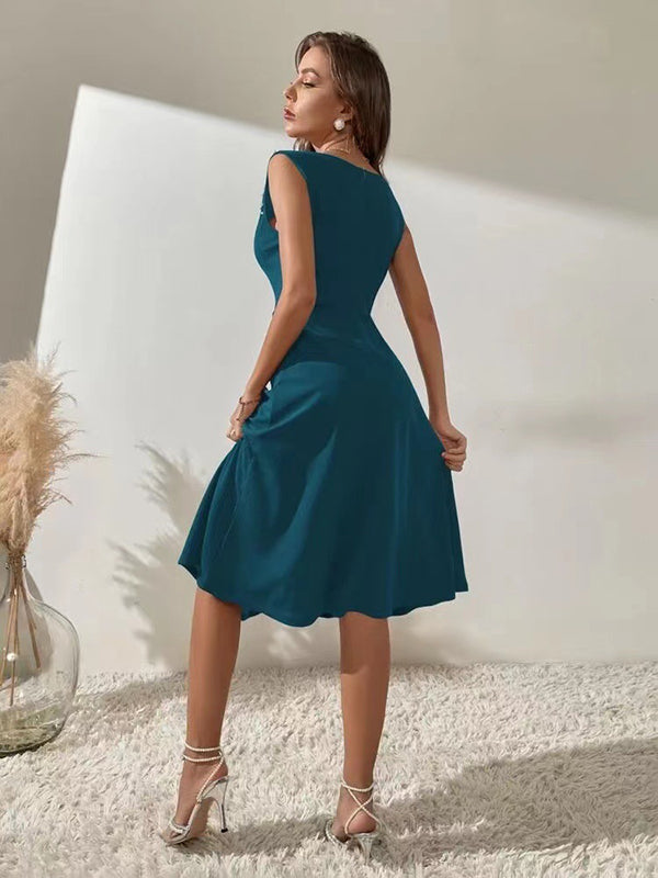 Robe mi-longue grossesse perle trapèze bleu marine