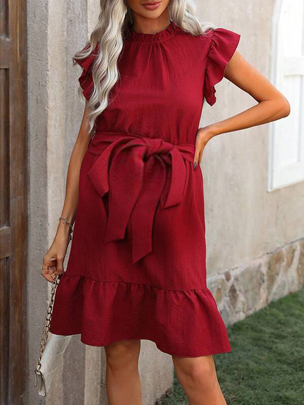 Robes longue grossesse volants nœud papillon ceinture rouge