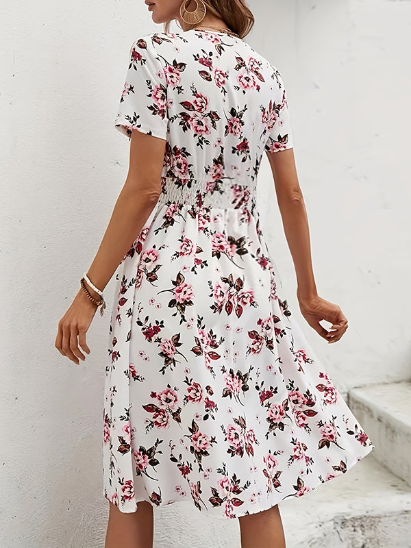 Robes mi-longue grossesse imprimé fleurie une pièce blanche