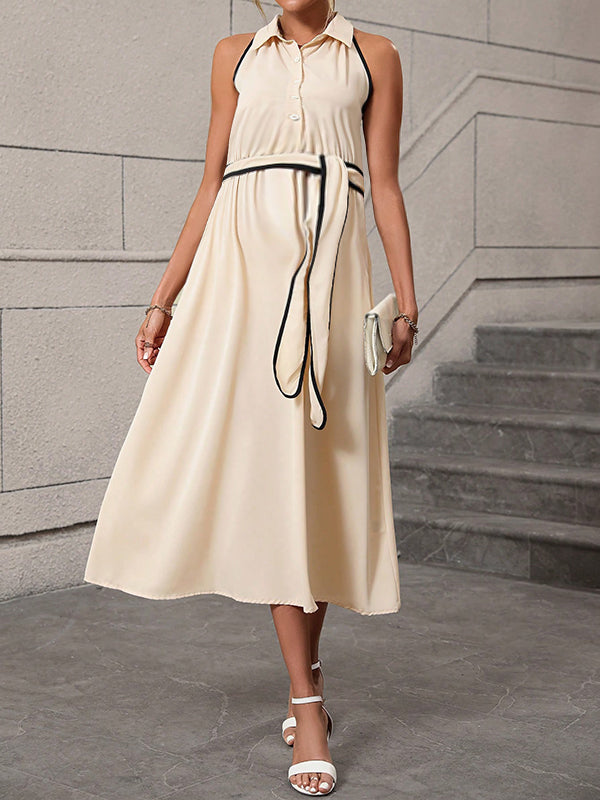 Robes mi-longue grossesse boutonnage ceinture  abricot