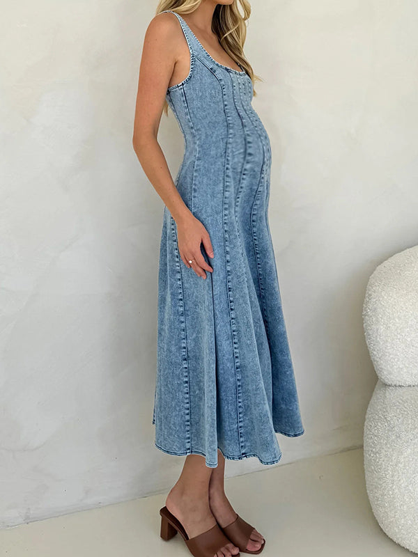 Robe mi-longue grossesse zippé bleu