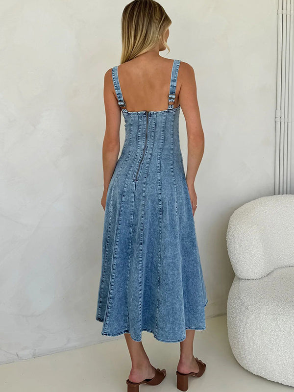 Robe mi-longue grossesse zippé bleu