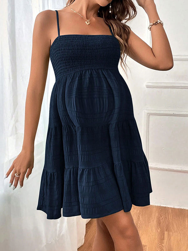 Beaumama robe mi-longue grossesse spaghettiträger dos nu bleu marine
