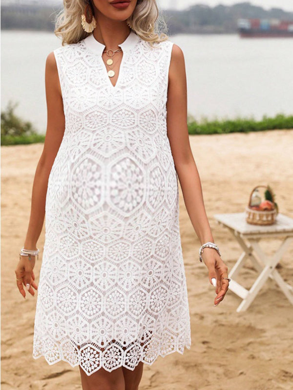 Beaumama robe mi-longue grossesse dentelle broderie blanche