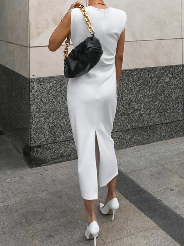 Beaumama robe mi-longue grossesse moulante blanche