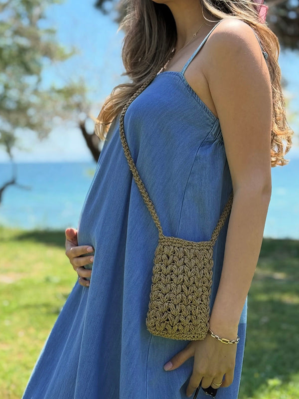 Beaumama robe mi-longue grossesse strap confortable bleu femme enceinte