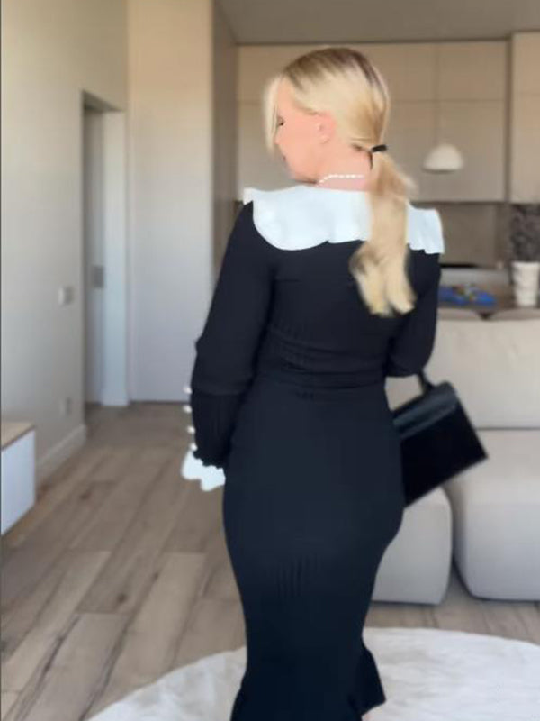 Beaumama robe mi-longue grossesse élégant volants moulante boutonnage couleur bloc femme enceinte