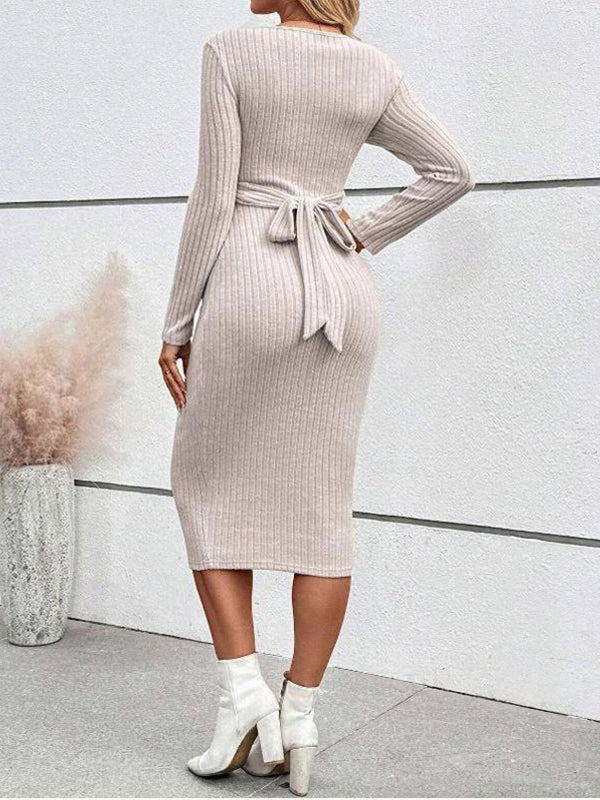Beaumama robe mi-longue grossesse casual chic nœud moulante rayé femme enceinte