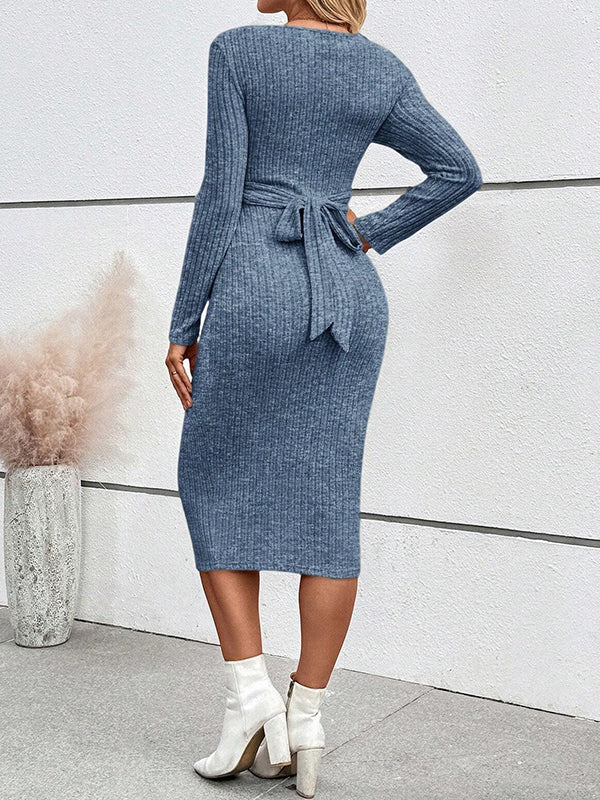 Beaumama robe mi-longue grossesse casual chic nœud moulante rayé femme enceinte