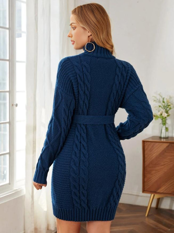 Beaumama robe pulls mi-longue grossesse casual chic rugueux tricot torsadé ceinture femme enceinte