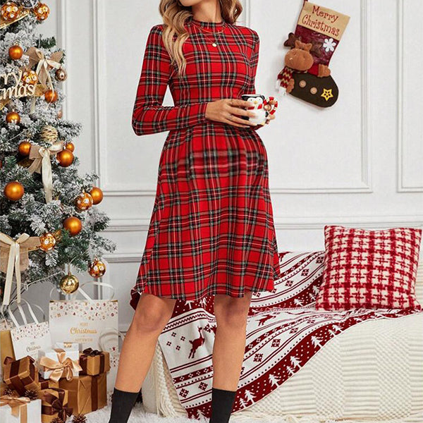 Beaumama robe mi-longue grossesse noël chic ecossais trapèze femme enceinte