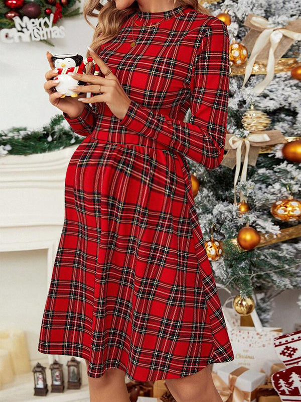 Beaumama robe mi-longue grossesse noël chic ecossais trapèze femme enceinte