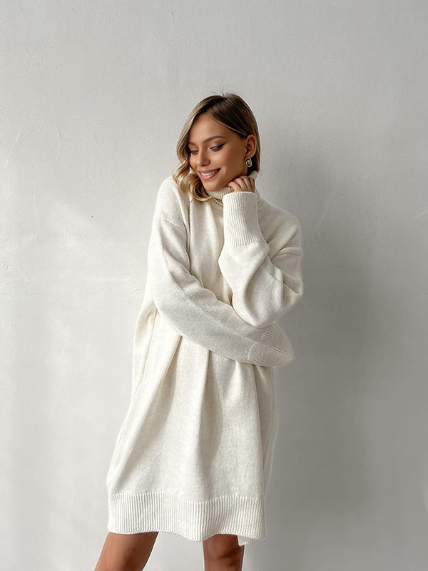 Beaumama robe pulls mi-longue grossesse élégant chic crochet tricot col roulé femme enceinte