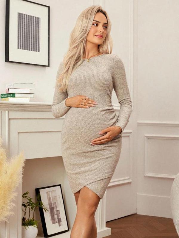 Beaumama robe mi-longue grossesse élégant chic travail irrégulier plissé moulante femme enceinte