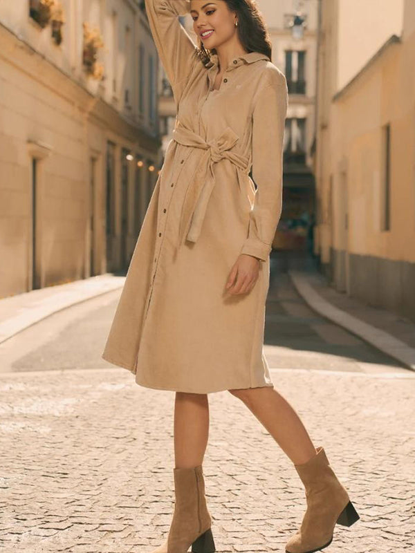 Beaumama robe chemises mi-longue grossesse élégant travail ceinture boutonnage femme enceinte