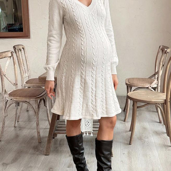 Beaumama robes pulls mi-longue grossesse casual tricot torsadé trapèze femme enceinte