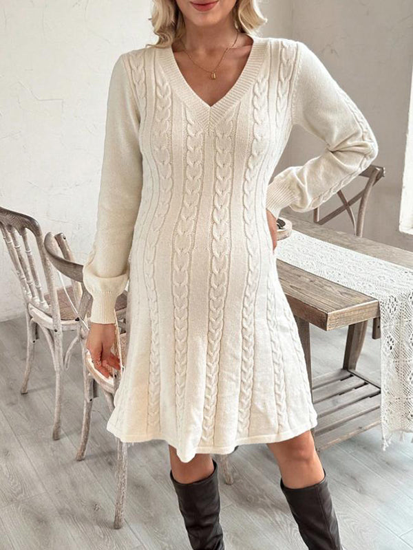 Beaumama robes pulls mi-longue grossesse casual tricot torsadé trapèze femme enceinte