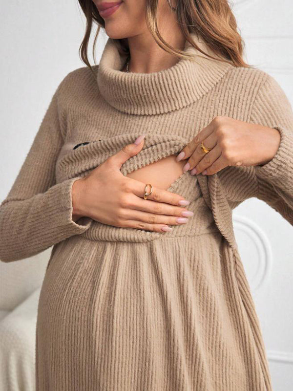 Beaumama robe allaitement mi-longue grossesse casual lettres trapèze femme enceinte