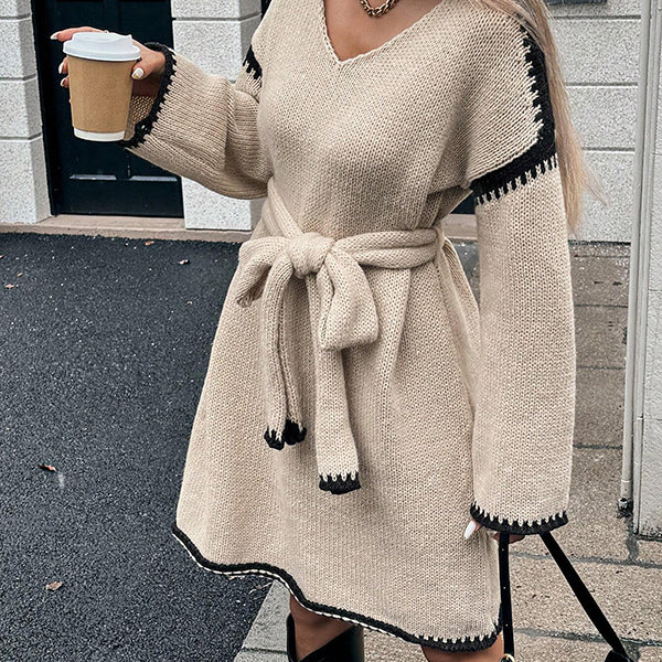 Beaumama robes pulls mi-longue grossesse casual crochet tricot ceinture trapèze contour femme enceinte