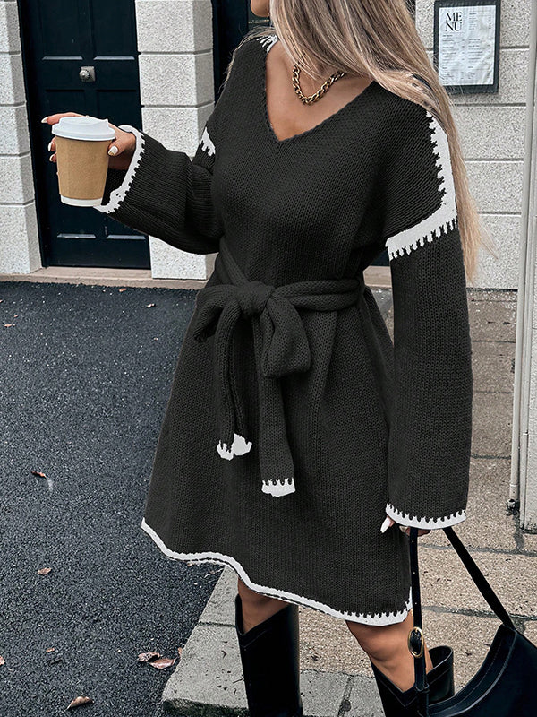 Beaumama robes pulls mi-longue grossesse casual crochet tricot ceinture trapèze contour femme enceinte