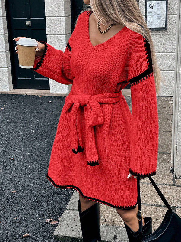 Beaumama robes pulls mi-longue grossesse casual crochet tricot ceinture trapèze contour femme enceinte