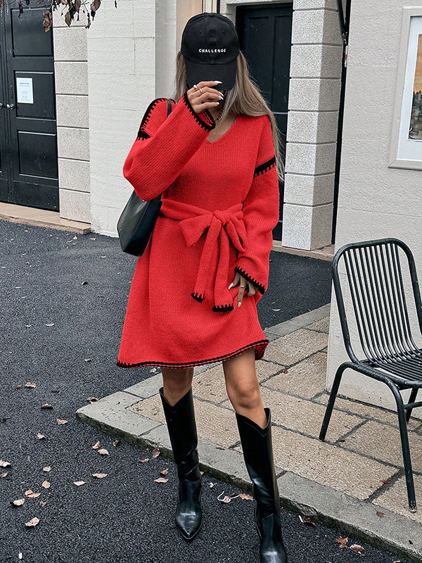 Beaumama robes pulls mi-longue grossesse casual crochet tricot ceinture trapèze contour femme enceinte