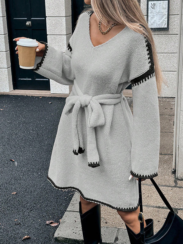 Beaumama robes pulls mi-longue grossesse casual crochet tricot ceinture trapèze contour femme enceinte