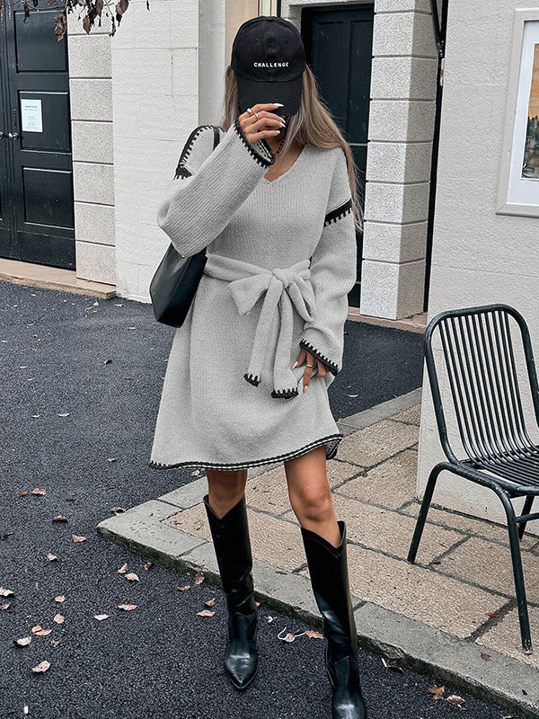 Beaumama robes pulls mi-longue grossesse casual crochet tricot ceinture trapèze contour femme enceinte