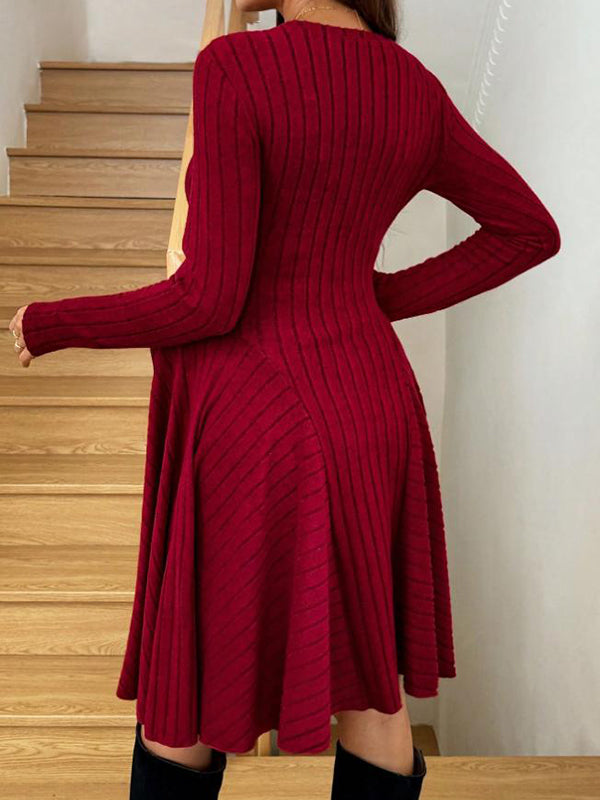 Beaumama robes mi-longue grossesse élégant travail crochet tricot trapèze rayé femme enceinte